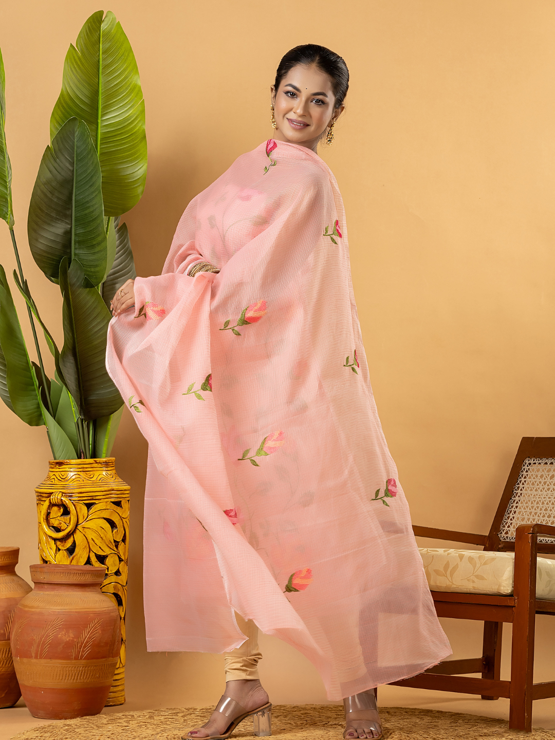 Classic Kota Doria Cotton Unstitched 2-Piece Kurti | Peach