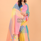 Linen Checks Saree With Pink Yellow Blue - 133