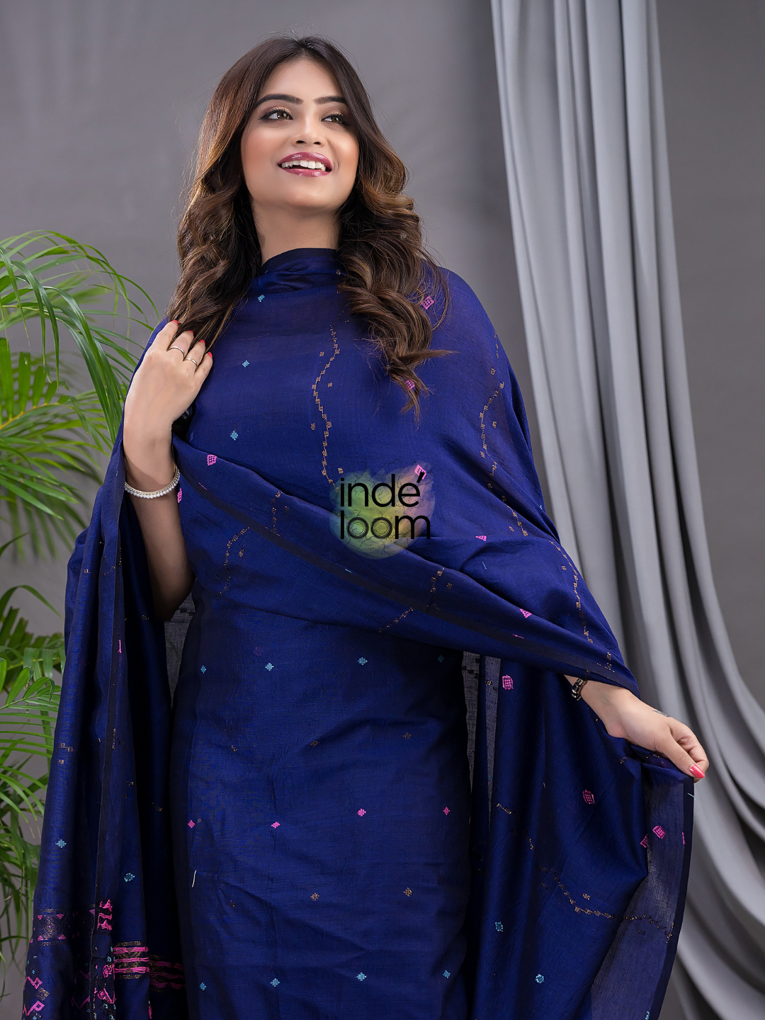 Handwoven Jamdani Silk Cotton Kurti  |  Sapphire Blue