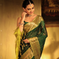 Pure Handloom Korvai Saree | Teal Peacock and Dark Green