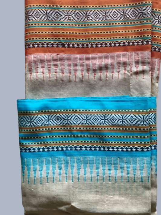 Sky Blue Handloom Vidarbha Tussar Silk Saree with Multicolor Contrast Border -112