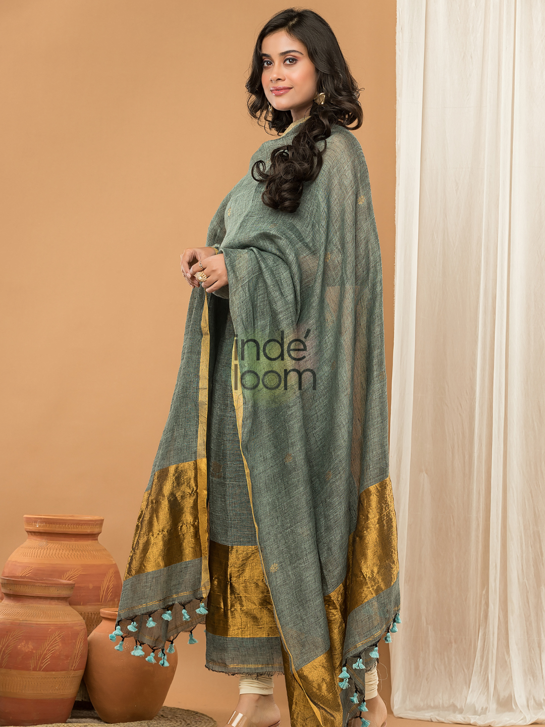Ash Fern | Handloom Jamdani Linen Unstitched 2-Piece Kurti