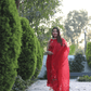 Imperial red Muslin Jamdani 2-Piece Set Kurti & Dupatta (UNSTITCHED) - 367 - indeloom