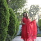 Imperial red Muslin Jamdani 2-Piece Set Kurti & Dupatta (UNSTITCHED) - 367 - indeloom