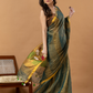 Handwoven Jamdani Silk Tissue Linen Saree | Deep Teal