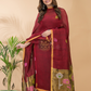 Blood Red Linen X Linen 2-Piece Set Kurti & Dupatta (UNSTITCHED) - 073