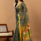 Handwoven Jamdani Silk Tissue Linen Saree | Deep Teal