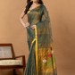 Handwoven Jamdani Silk Tissue Linen Saree | Deep Teal