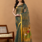 Handwoven Jamdani Silk Tissue Linen Saree | Deep Teal