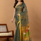 Handwoven Jamdani Silk Tissue Linen Saree | Deep Teal