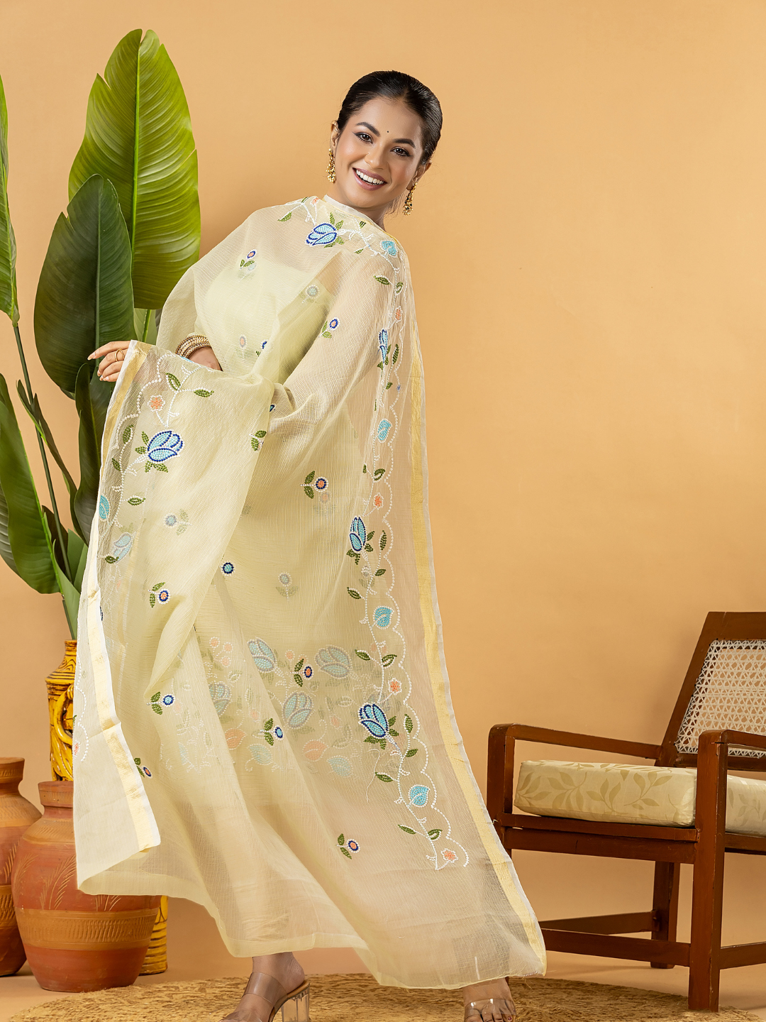 Classic Kota Doria Cotton Unstitched 2-Piece Kurti | Lemon Yellow