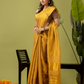Pure Handloom Linen Saree | Golden Yellow  and Yellow  | Half and Half style with Contrast Border