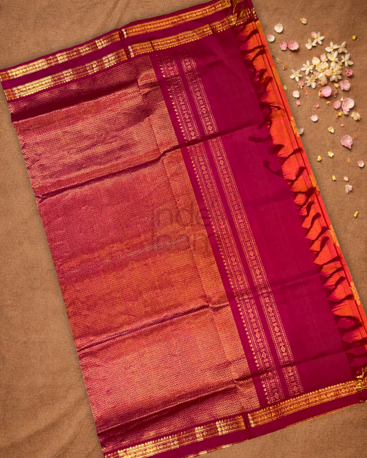 Handloom Korvai Silk Cotton Saree  |  Classic Red