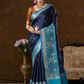 Classic Benarasi Semi Silk Saree | Deep Navy Blue