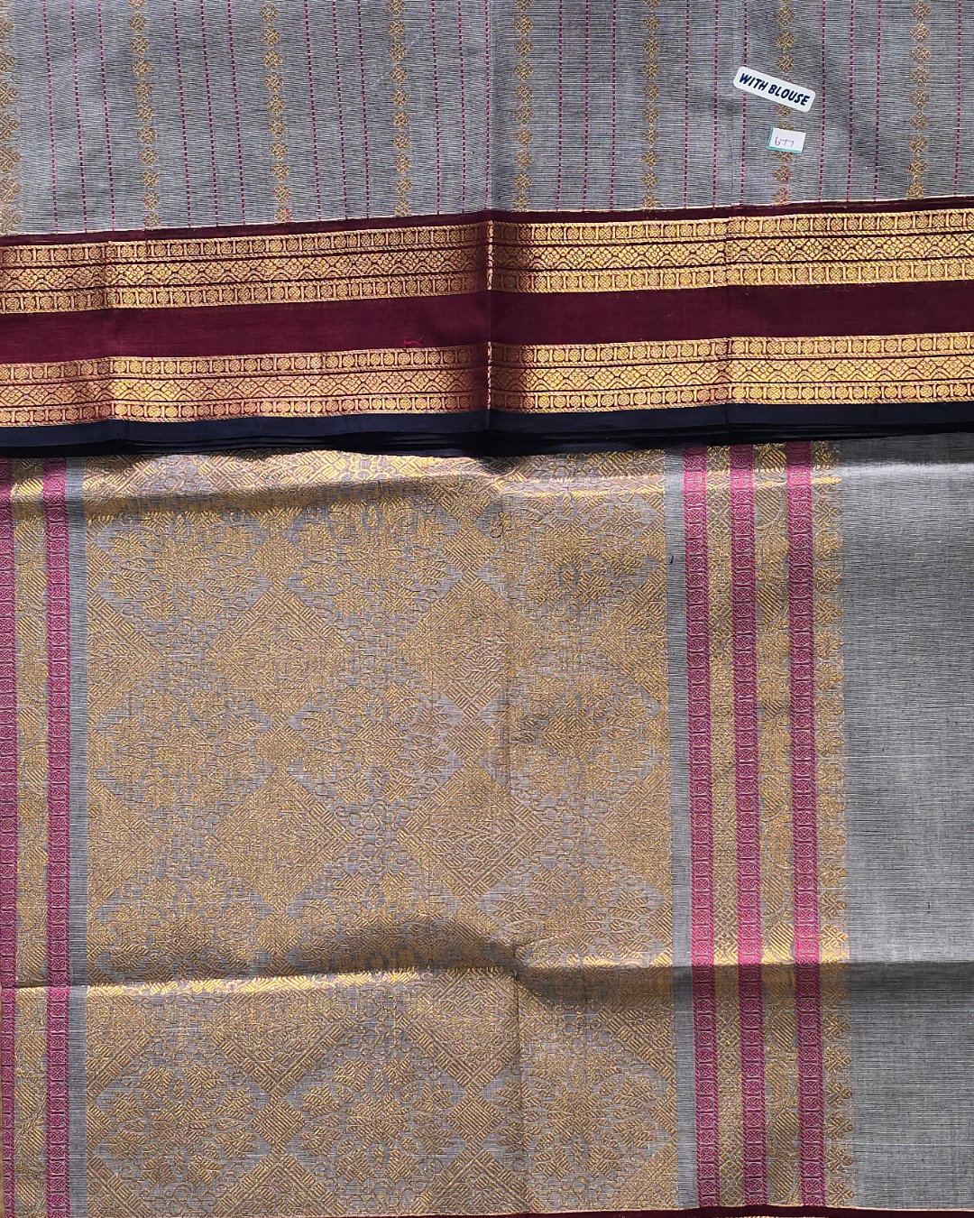 Kanchi Cotton|Grey & Maroon