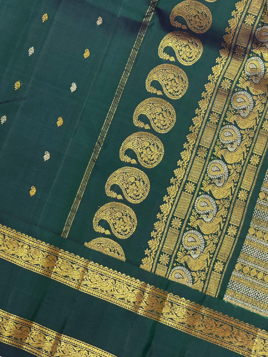 Handwoven Pure Gadwal Silk Saree  |Bottle Green