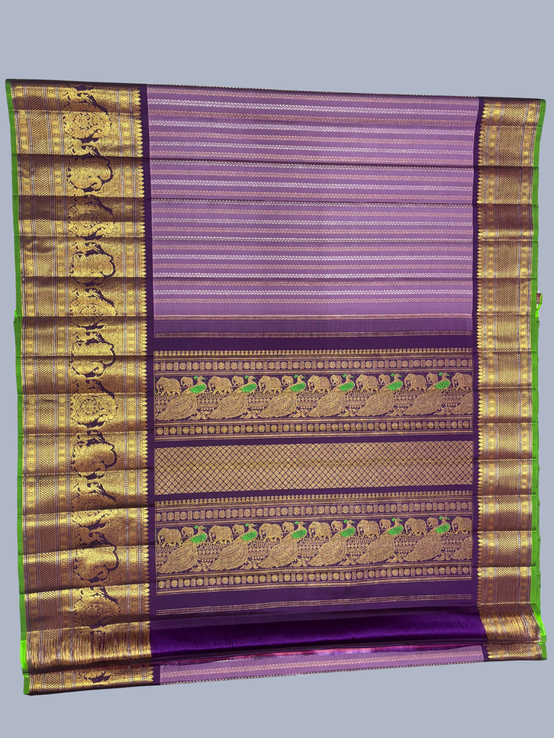Pure Handwoven Gadwal Silk Saree With Orchid Purple - 028