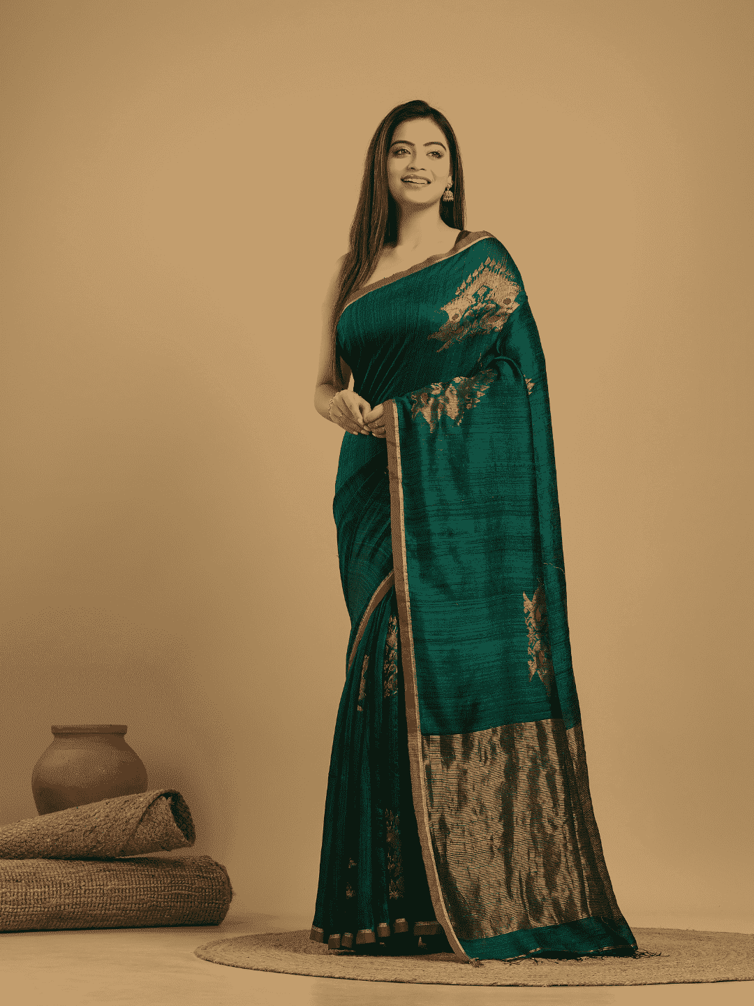Dark Green Matka Silk Jamdani Saree - 041 - indeloom