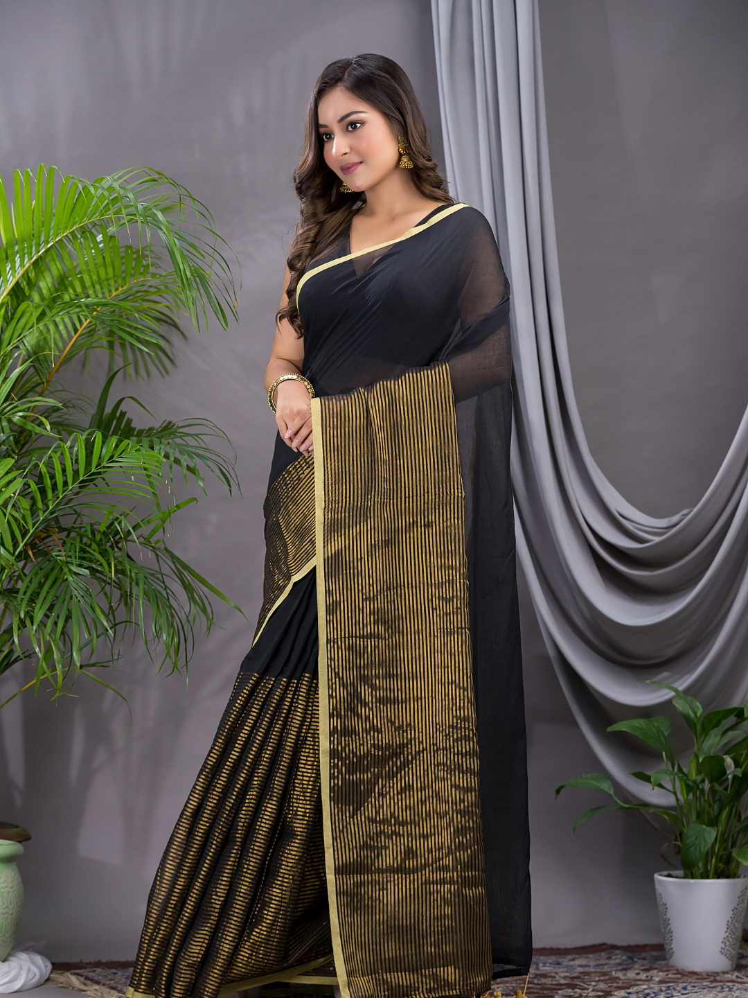 Tissue Silk Saree With True Black - 012
