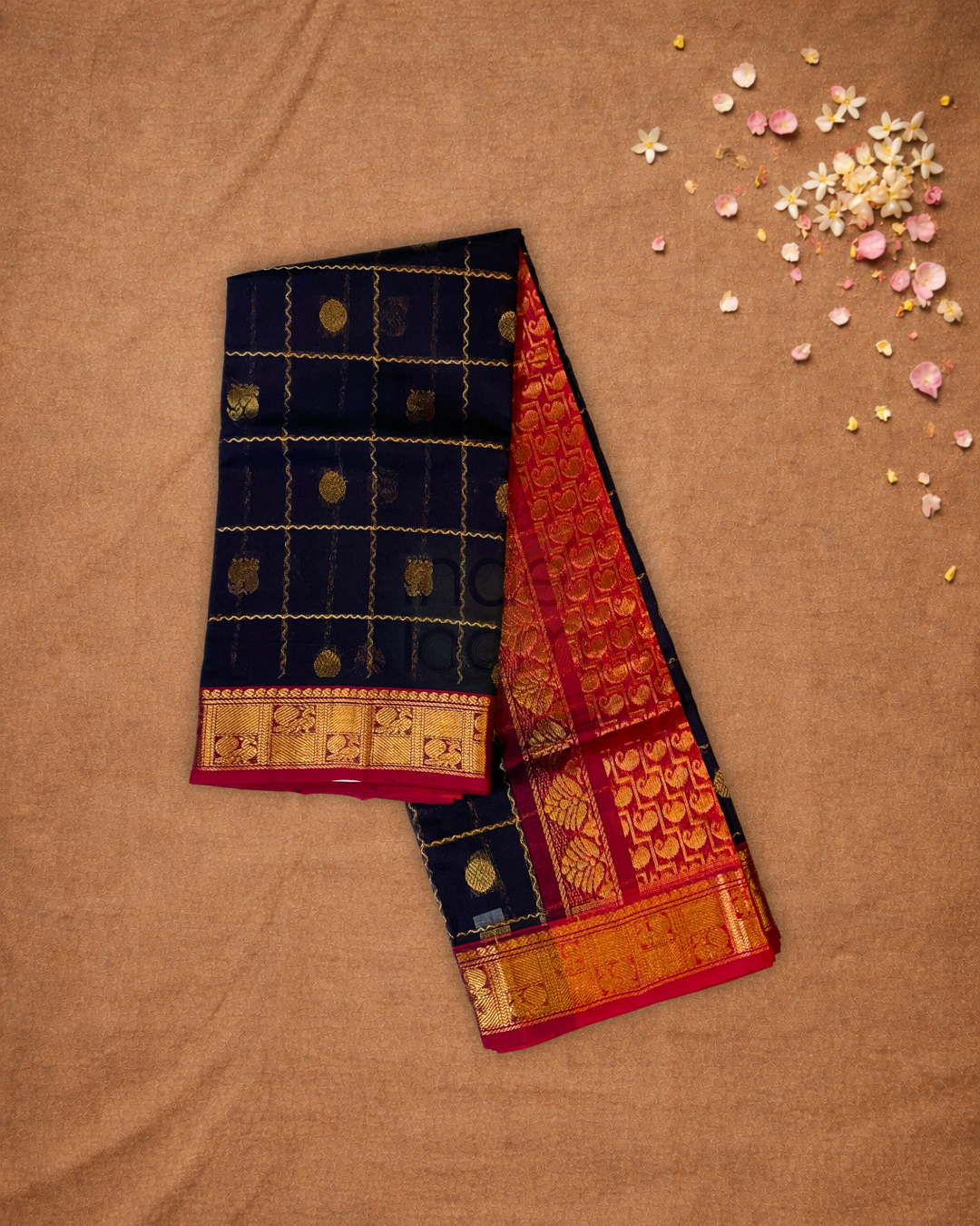 Pure Handloom Korvai Saree | Dark Blue