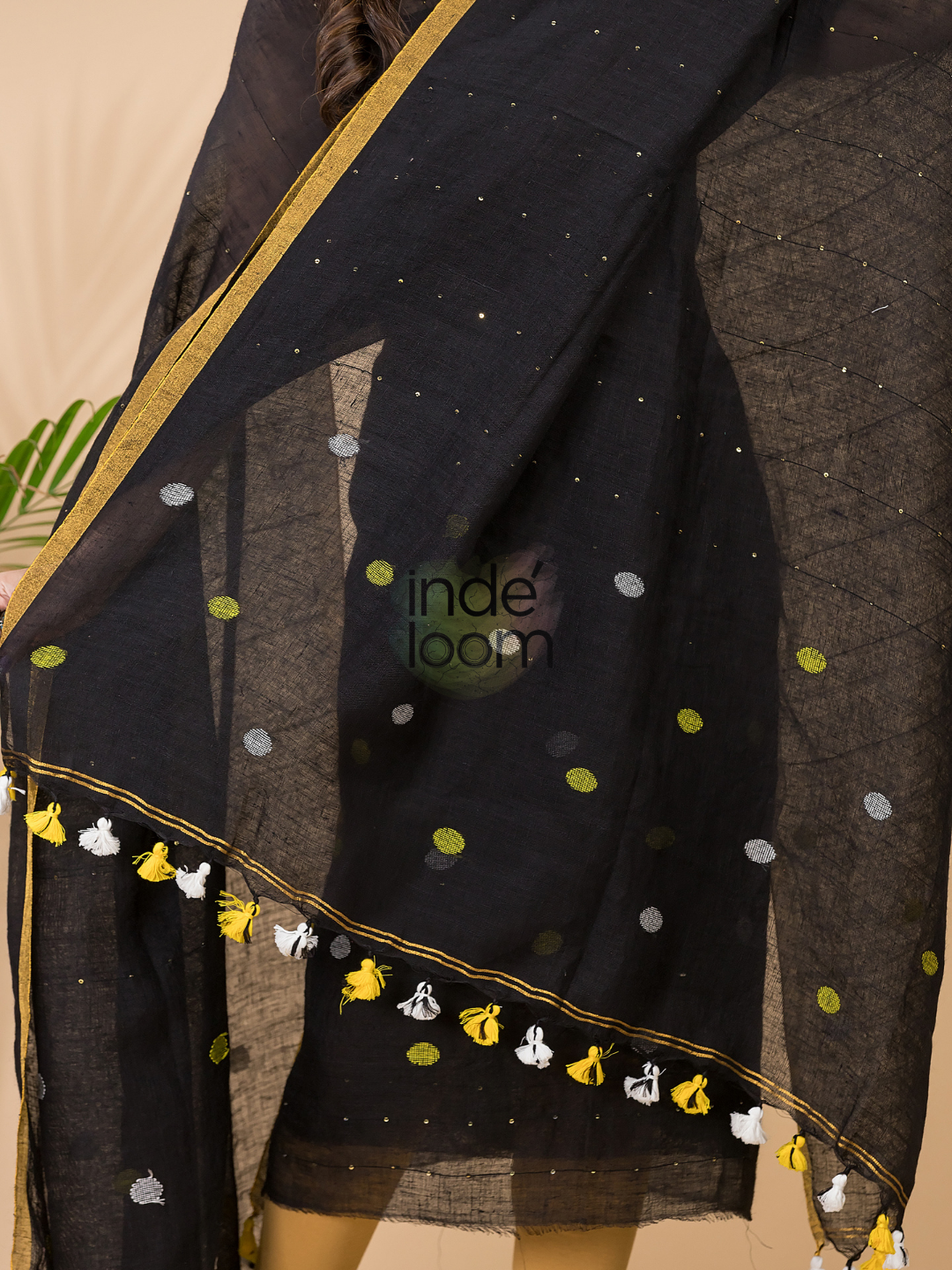 Off Black Linen X Linen 2-Piece Set Kurti & Dupatta (UNSTITCHED) -096