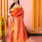 Classic Benarasi Katan Semi Silk Saree | Bright Orange