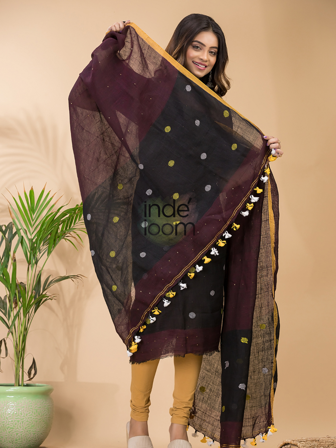 Dark Brown Linen X Linen 2-Piece Set Kurti & Dupatta (UNSTITCHED) -097