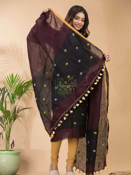 Dark Brown Linen X Linen 2-Piece Set Kurti & Dupatta (UNSTITCHED) -097