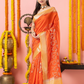 Classic Benarasi Katan Semi Silk Saree | Bright Orange