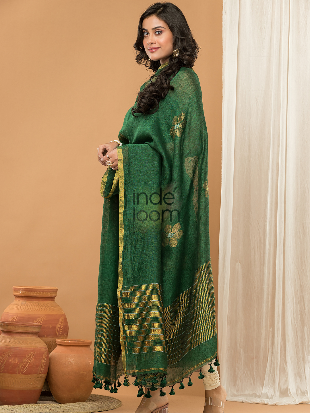 Pine Green color Jamdani 2-Piece Set Kurti & Dupatta (UNSTITCHED) - 144