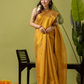 Pure Handloom Linen Saree | Golden Yellow  and Yellow  | Half and Half style with Contrast Border