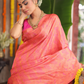 Padma Roopa - Coral lotus-toned drape with bird motifs