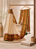 Pure Handloom Mul Cotton Saree | Shell White