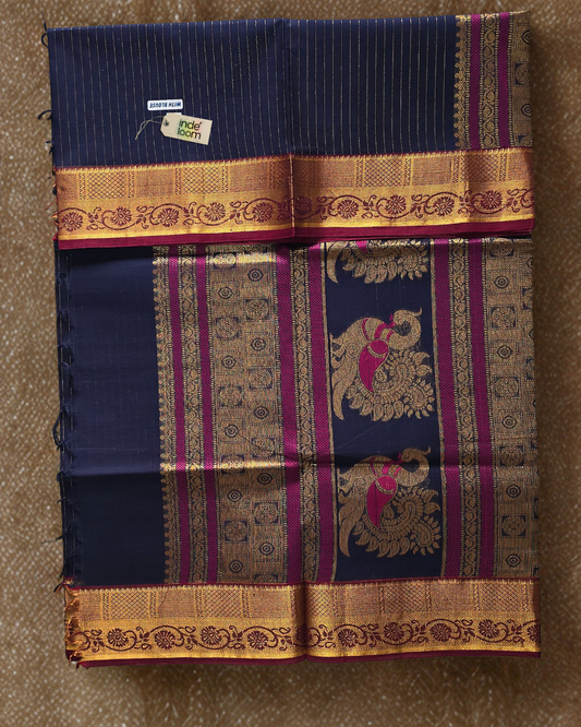 Kanchi Cotton|Navy Blue & Maroon