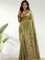 Benarasi Precision Loom Saree In Pear Green (Precision Looms)- 009