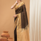 Pure Handloom Korvai Saree | Dark Brown With Golden Pallu Broder