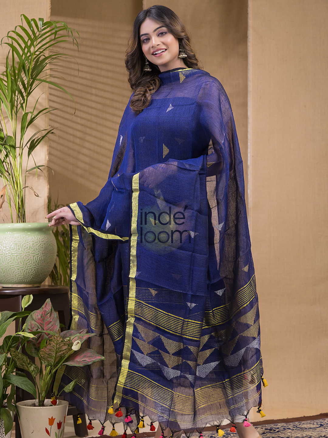 Persian Blue | Handloom Jamdani Linen Unstitched 2-Piece Kurti