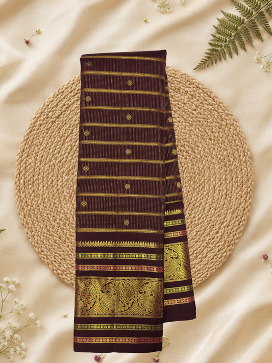 Handwoven Pure Gadwal Silk Saree  | Brown