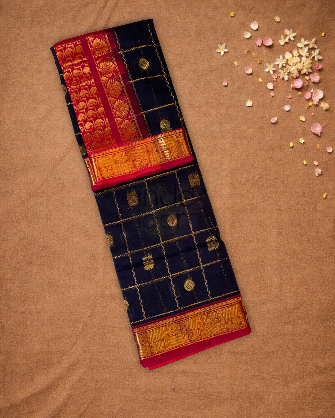 Pure Handloom Korvai Saree | Dark Blue
