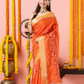 Classic Benarasi Katan Semi Silk Saree | Bright Orange