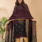 Dark Brown Linen X Linen 2-Piece Set Kurti & Dupatta (UNSTITCHED) -097