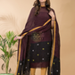 Dark Brown Linen X Linen 2-Piece Set Kurti & Dupatta (UNSTITCHED) -097
