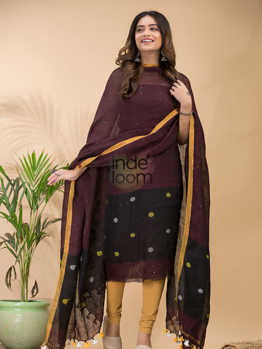 Handwoven Jamdani Linen Unstitched 2-piece Kurti  |  Berry Pink