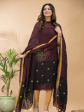 Dark Brown Linen X Linen 2-Piece Set Kurti & Dupatta (UNSTITCHED) -097