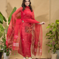 Cherry Red Jamdani 2-Piece Set Kurti & Dupatta (UNSTITCHED) -759