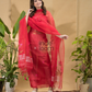 Cherry Red Jamdani 2-Piece Set Kurti & Dupatta (UNSTITCHED) -759