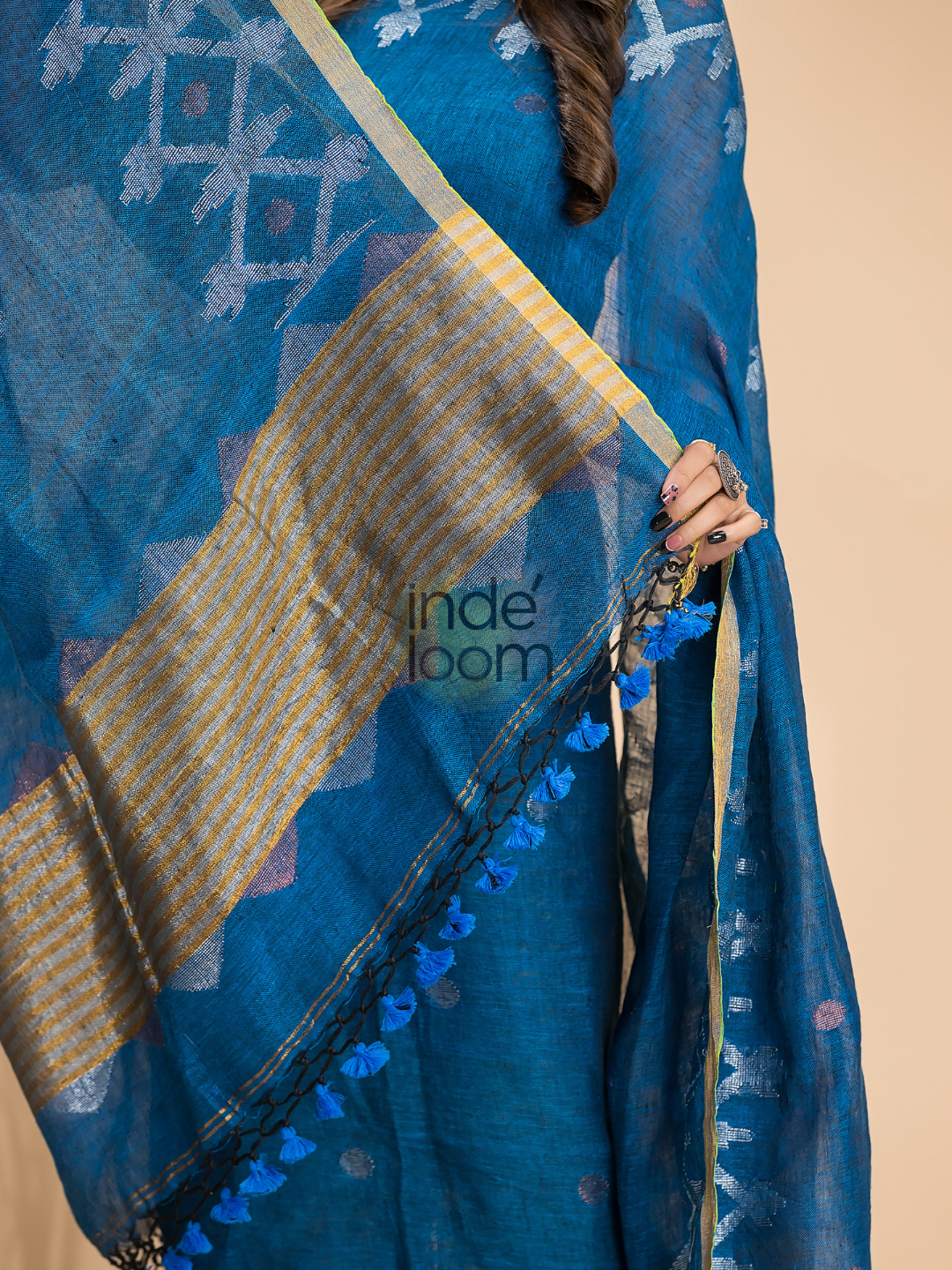 Royal Blue Linen X Line 2-Piece Set Kurti & Dupatta (UNSTITCHED) - 007