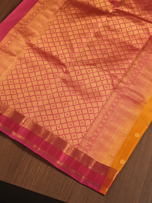 Silk Mark Certified Handloom Kanjivaram Silk Saree  |  Mustard Yellow