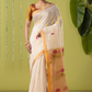 Handwoven Jamdani Muslin Saree | Off-White and Gold | All-over Buttas with All-over Jamdani weaves