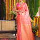 Padma Roopa - Coral lotus-toned drape with bird motifs